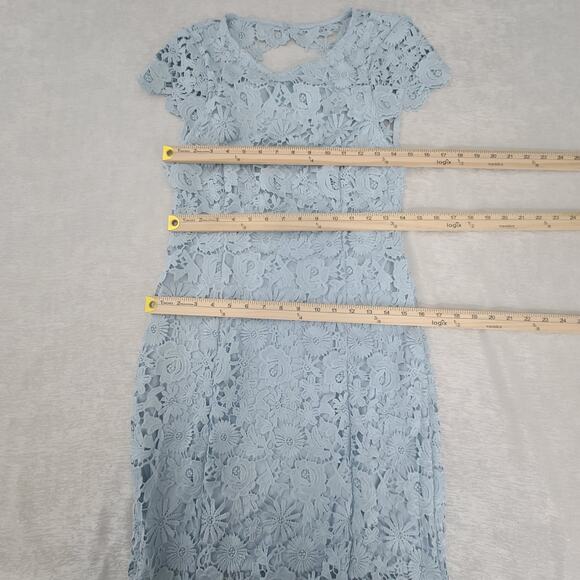 Lulu's Romance Language Baby Blue Crochet Lace Dress Size Large Cocktail party - Picture 8 of 12